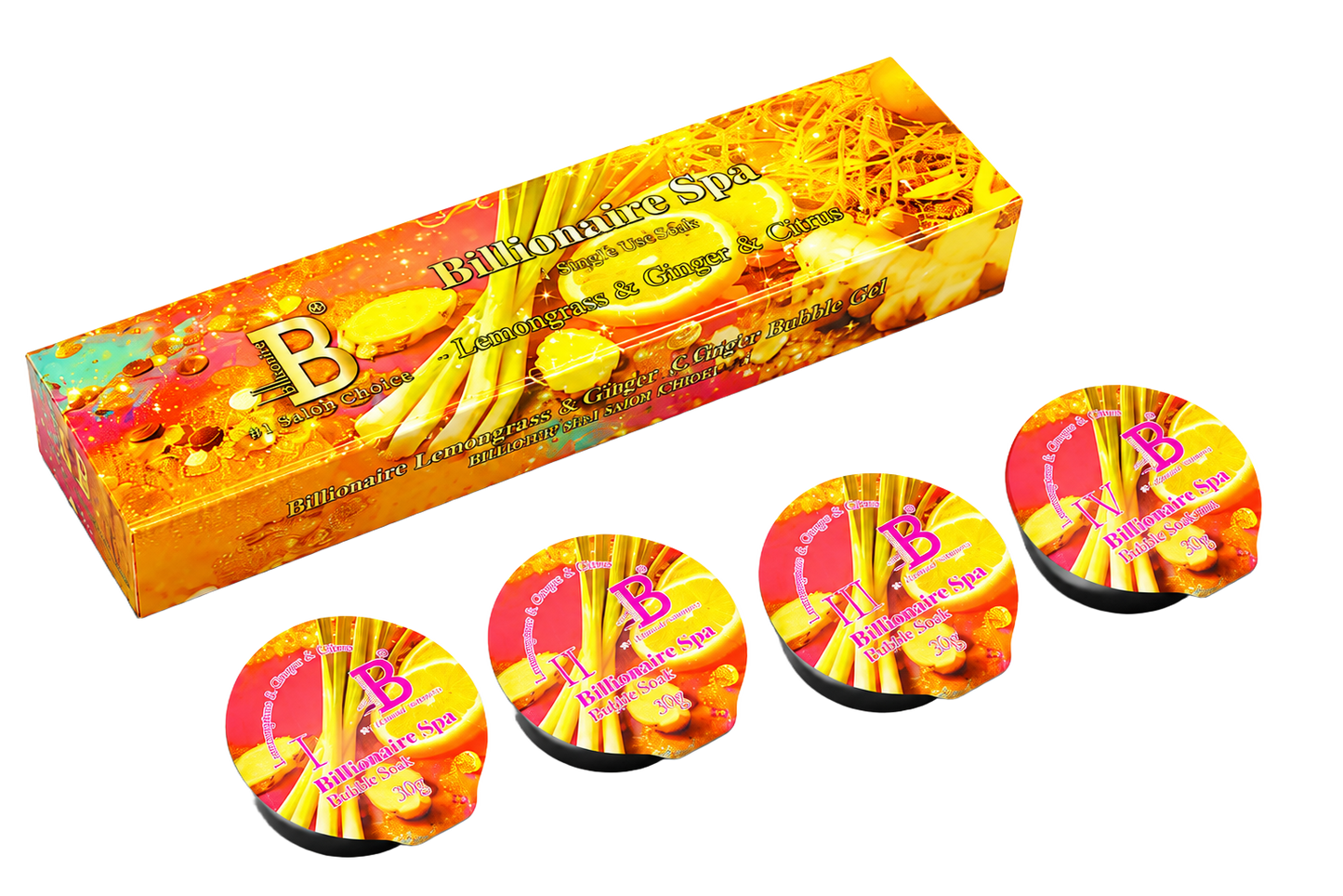 Billionaire Bubble Spa Nail Deluxe Pedicure Kit 4 Steps - Lemongrass & Ginger & Citrus