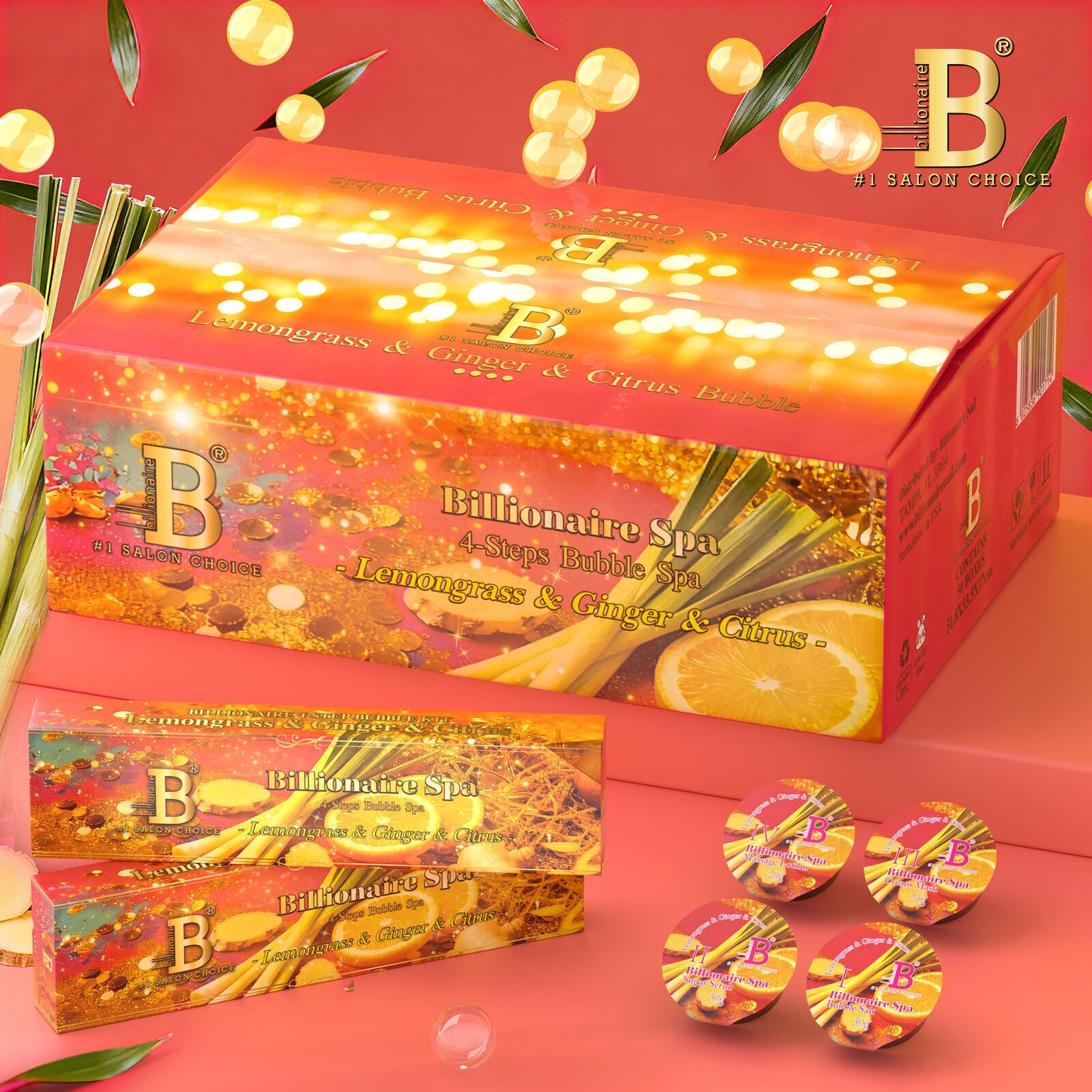 Billionaire Bubble Spa Nail Deluxe Pedicure Kit 4 Steps - Lemongrass & Ginger & Citrus
